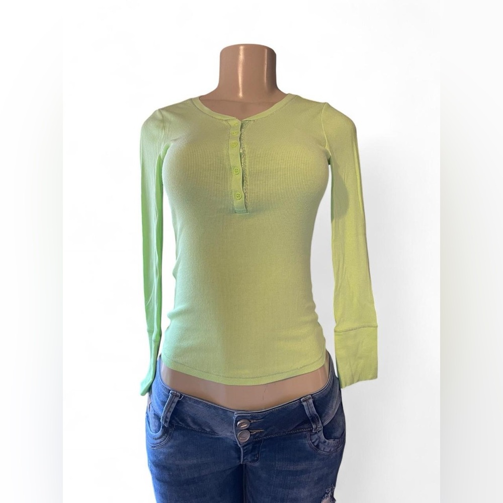 Lime Green Long Sleeve Henley Top